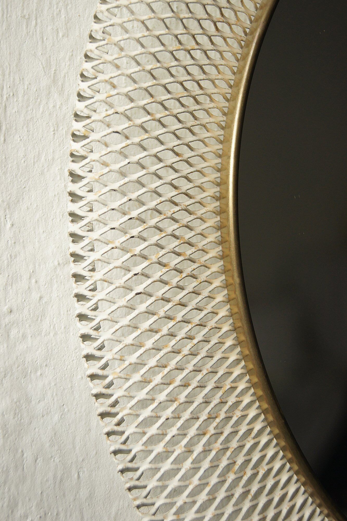 Mid-Century White & Brass Metal Mirror from Vereinigte Münchner Werkstätten, 1950s