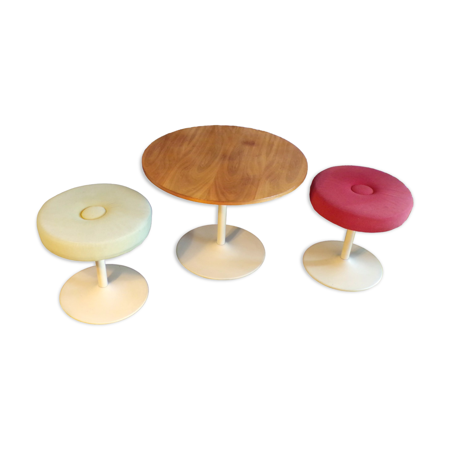 Coffee table and two tulip foot stools