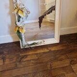Large vintage mirror with white frame and iris and grape floral decorations