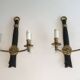 Pair of Black Lacquered Bronze Wall Lights with Lion Head Decorations