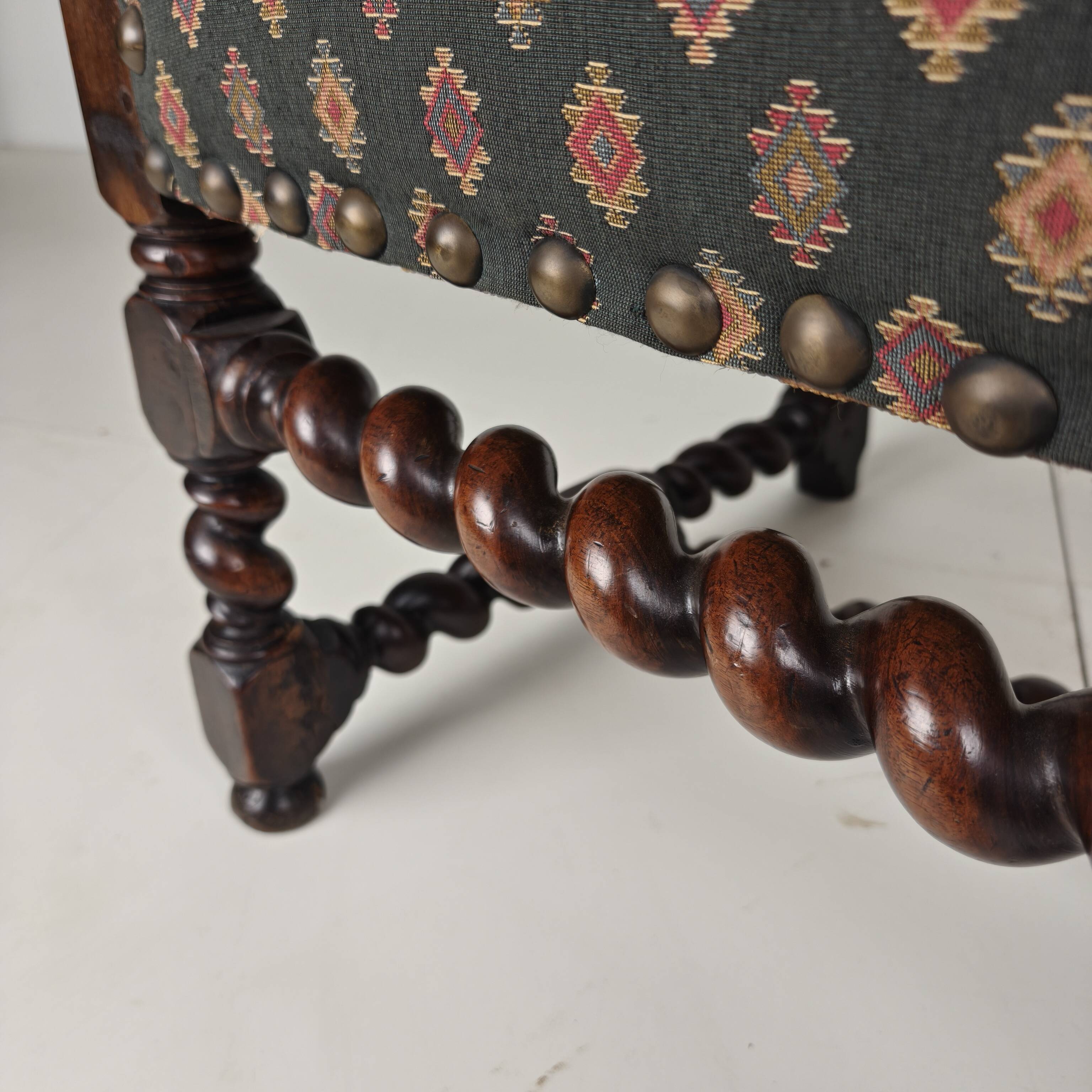 English Barley Twist Library Armchair in Dark Oak, circa 1700