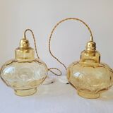 Duo of amber glass pendant lights