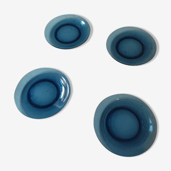 4 dessert plates vereco blue glass