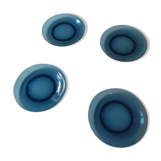 4 dessert plates vereco blue glass