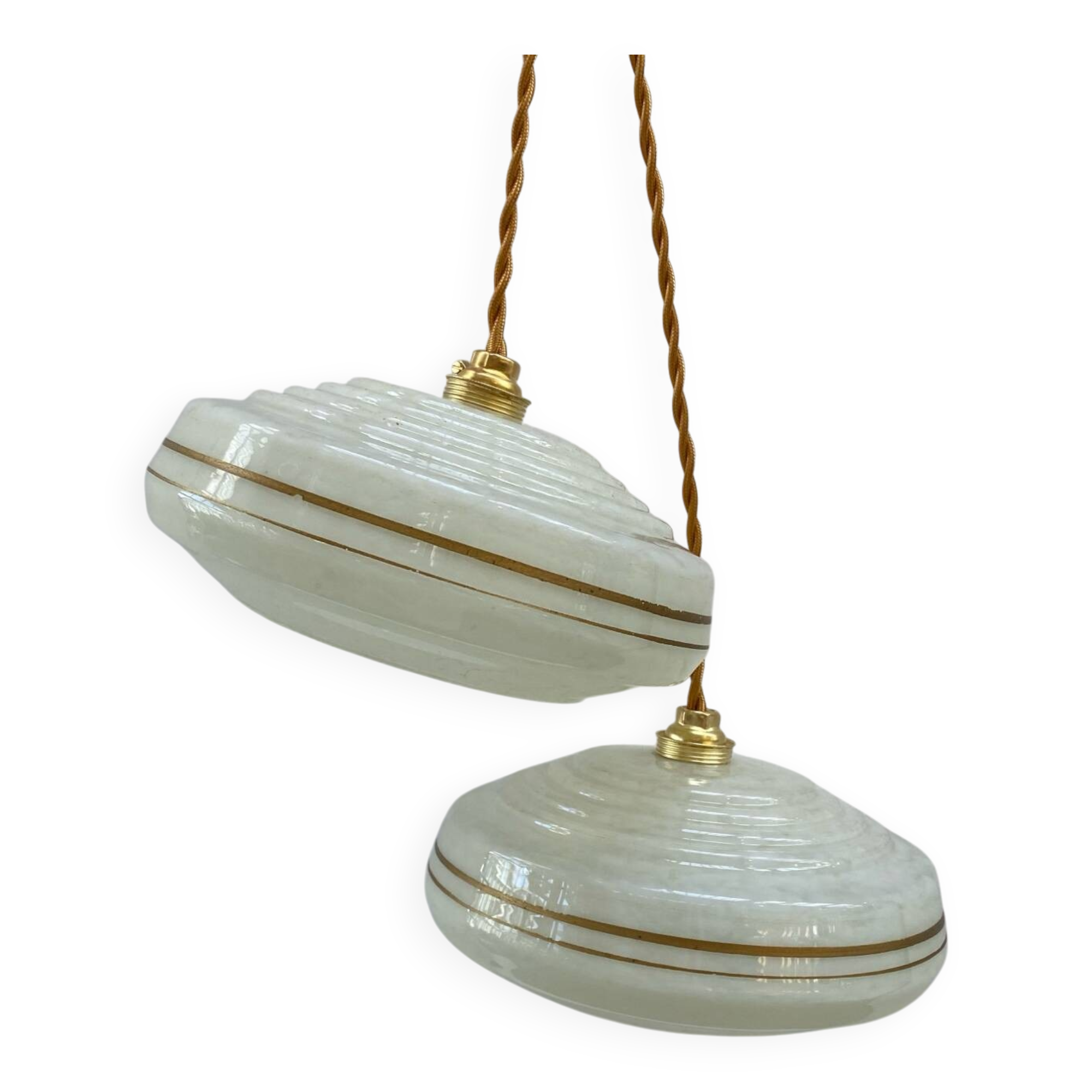 Pair of Art Deco Clichy glass pendant lights