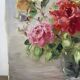 Bouquet of roses in a glass vase, oil on canvas signed