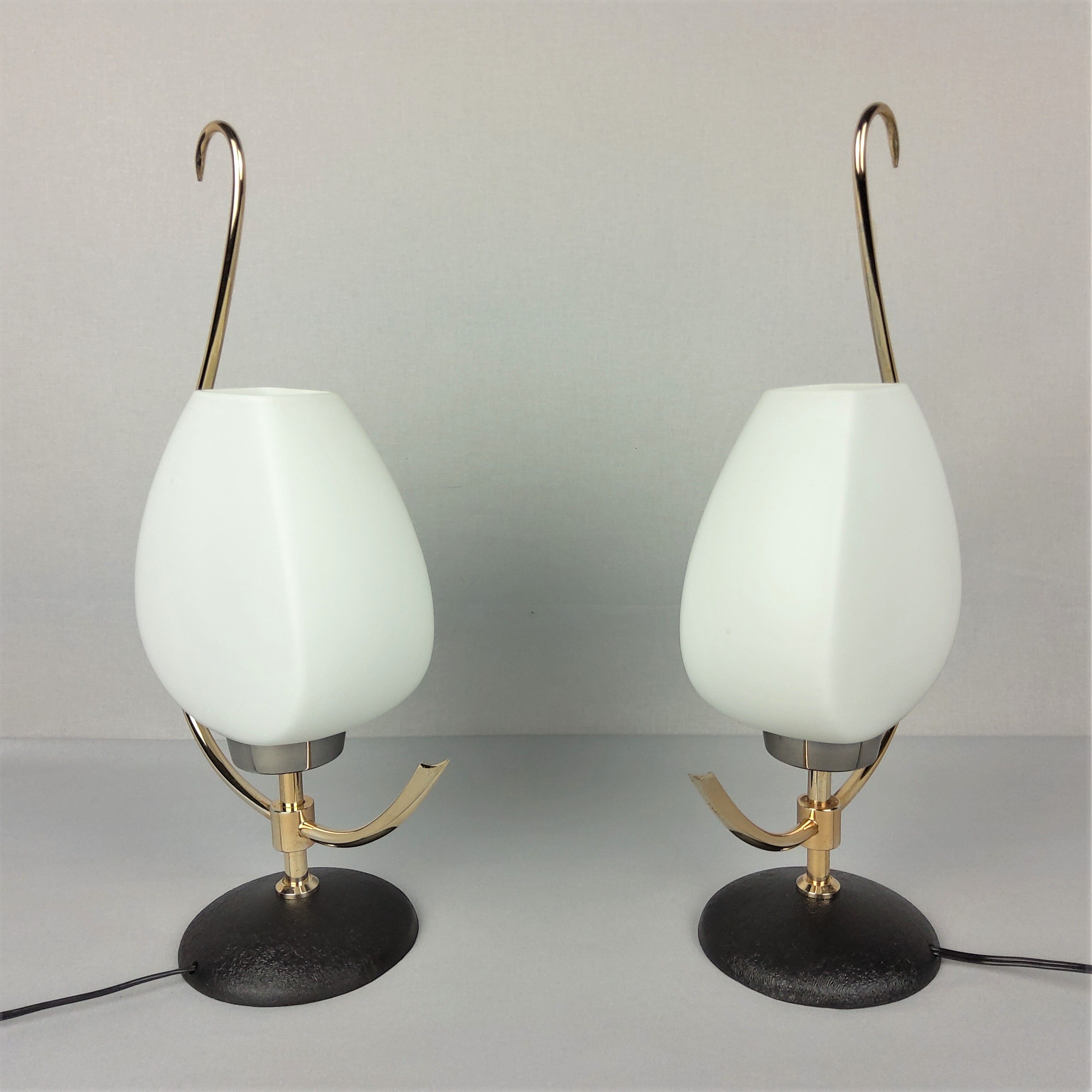 2 arlus opaline and brass lamps 1960