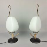 2 lampes arlus opaline et laiton 1960
