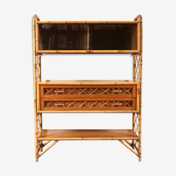 Vintage rattan bookcase Louis Sognot 60s