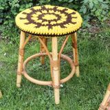 Set of 4 rattan stools and crochet covers