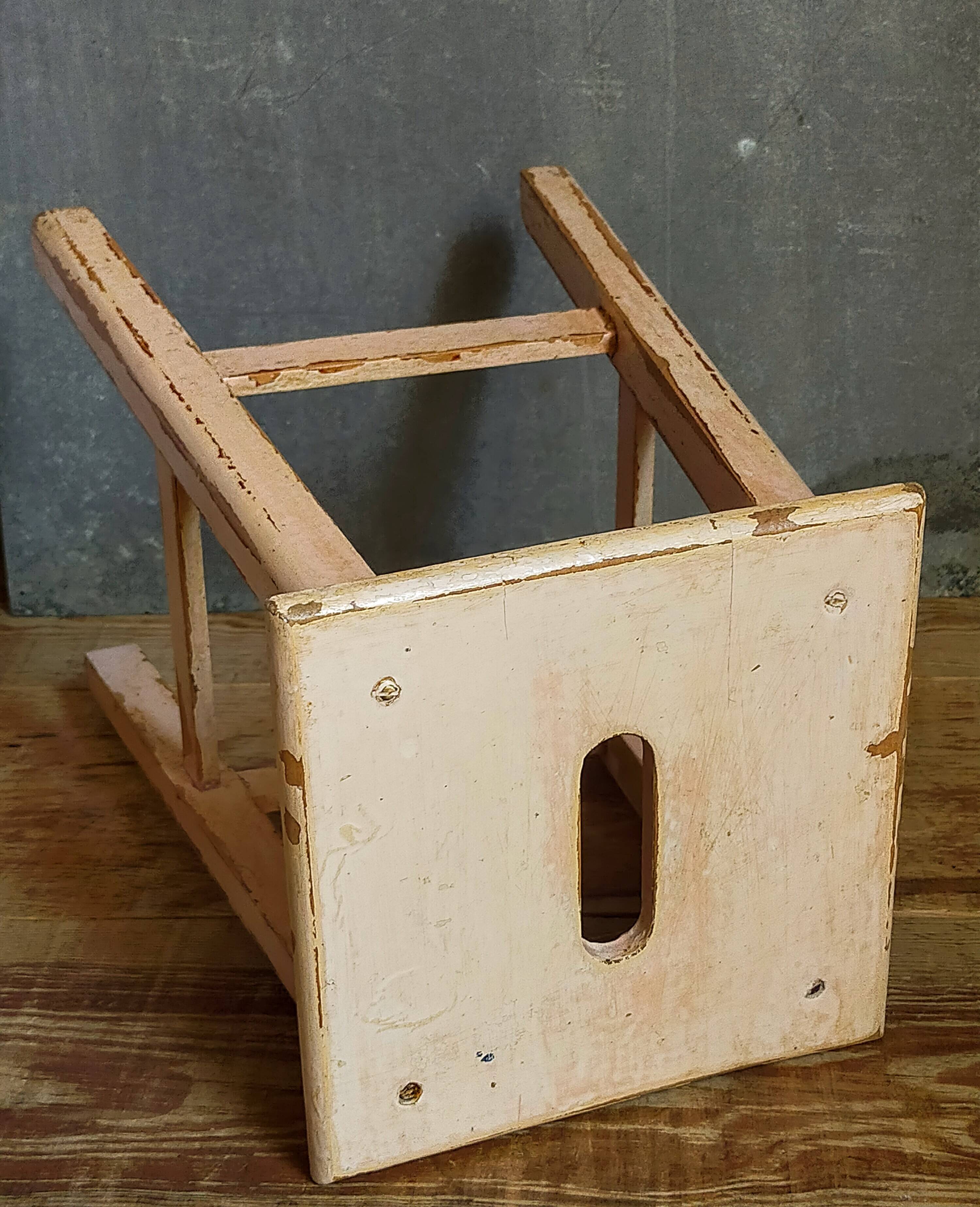 Antique workshop stool in patinated solid wood