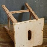 Antique workshop stool in patinated solid wood