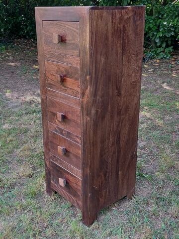 High chest of drawers in exotic rosewood solid wood with 5 drawers