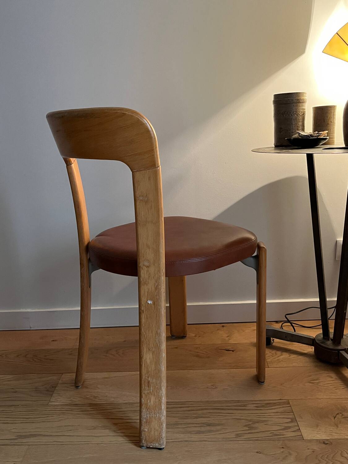 Chaise Bruno Rey en bois et cuir