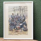 Set of 3 military drawings, watercolor and gouache by Pierre Albert Leroux