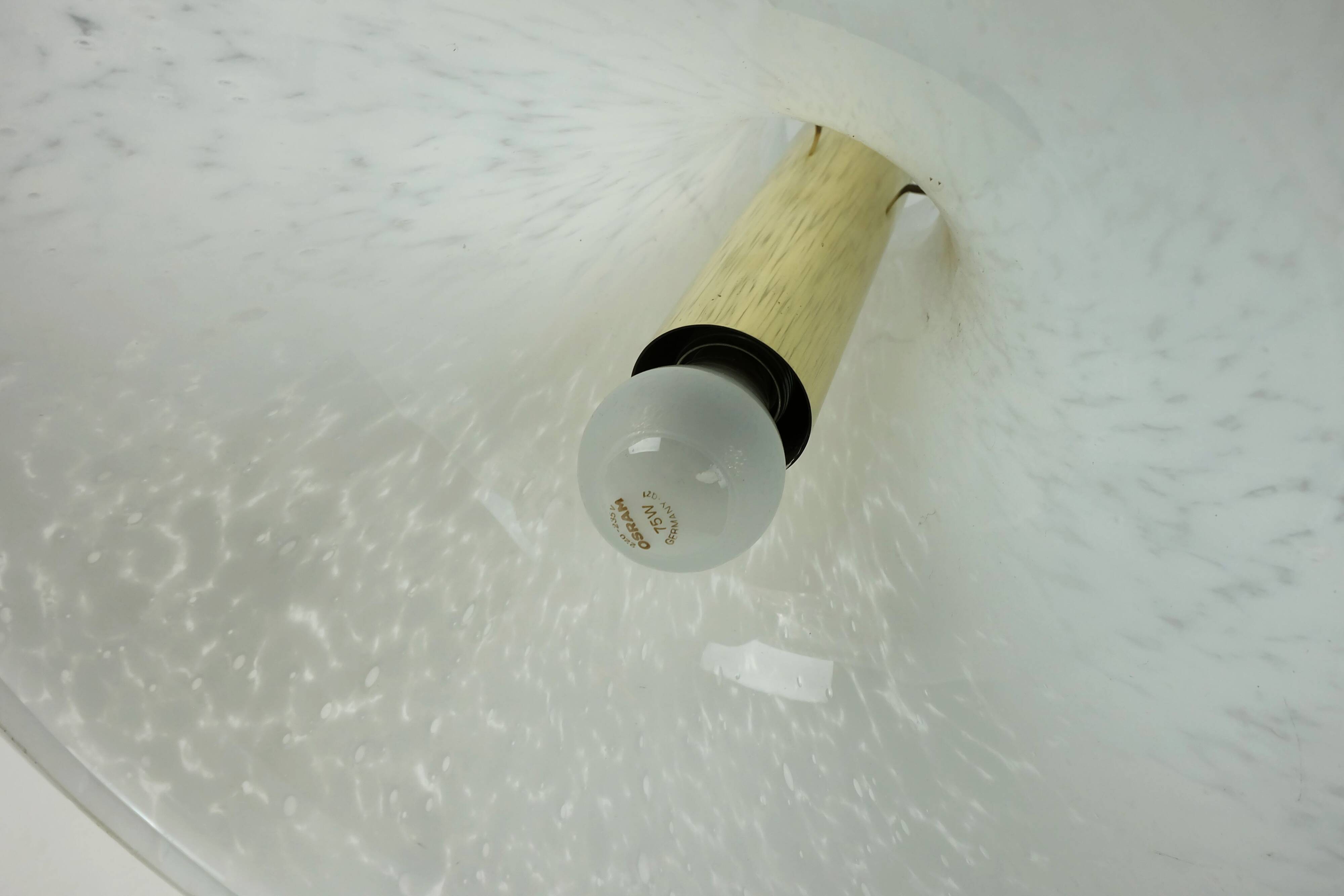 large 1970s glashuette limburg PENDANT LIGHT white opaline bubble glass trumpet-shaped shade P283 42