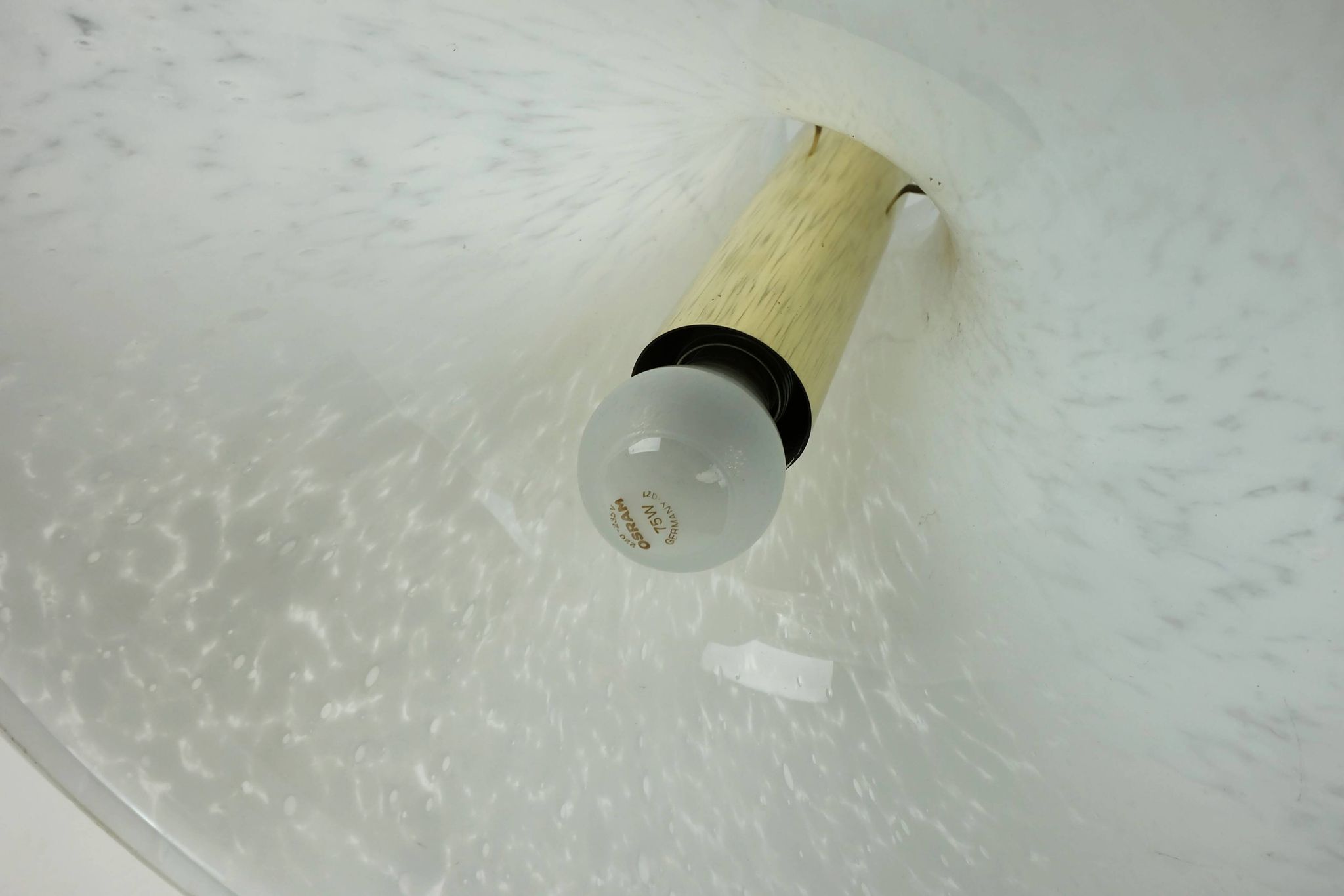 large 1970s glashuette limburg PENDANT LIGHT white opaline bubble glass trumpet-shaped shade P283 42