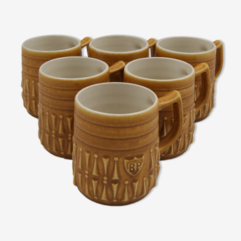 Série 6 mugs céramique BP vintage