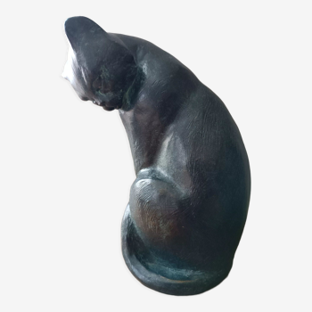 Animal statue of cat with green patina by Austin sculpture by Klara Severs