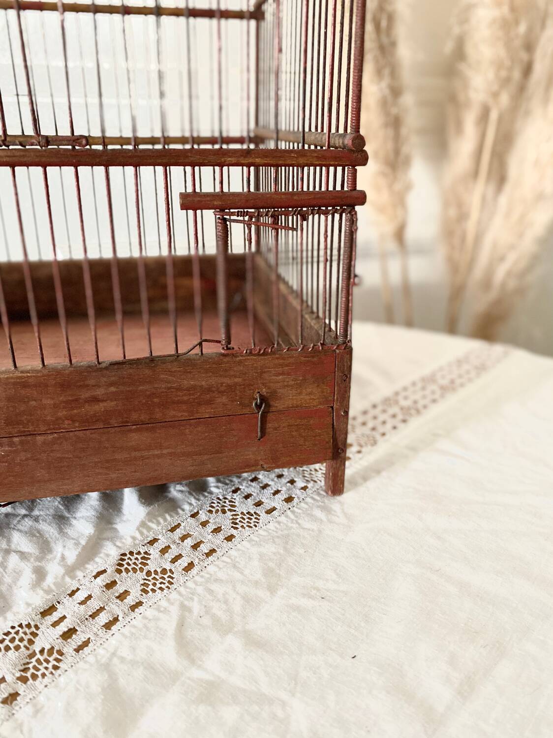 Antique wooden and steel birdcage