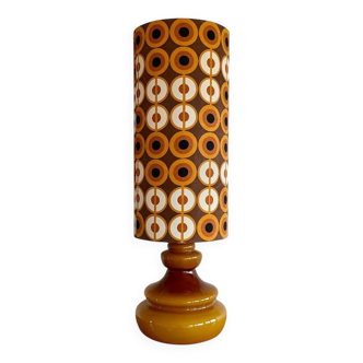 Lampe opaline marron Pupille H88 D28 - tissu vintage 1970