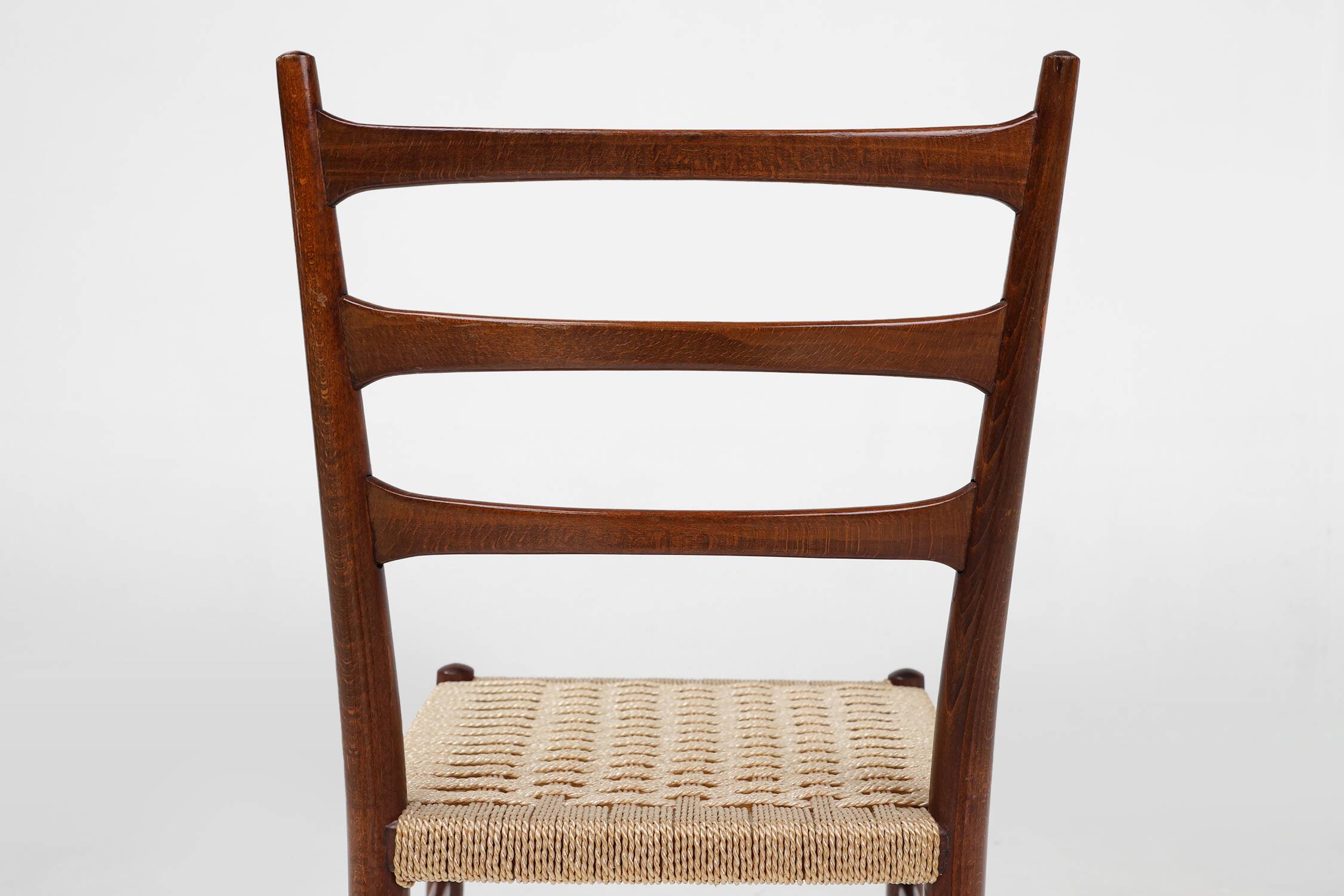 Teak dining chairs with braided rope seat, Belgium 1960s