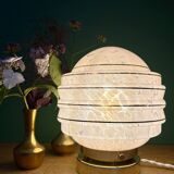 Vintage art deco globe table lamp in pink and gold Clichy glass