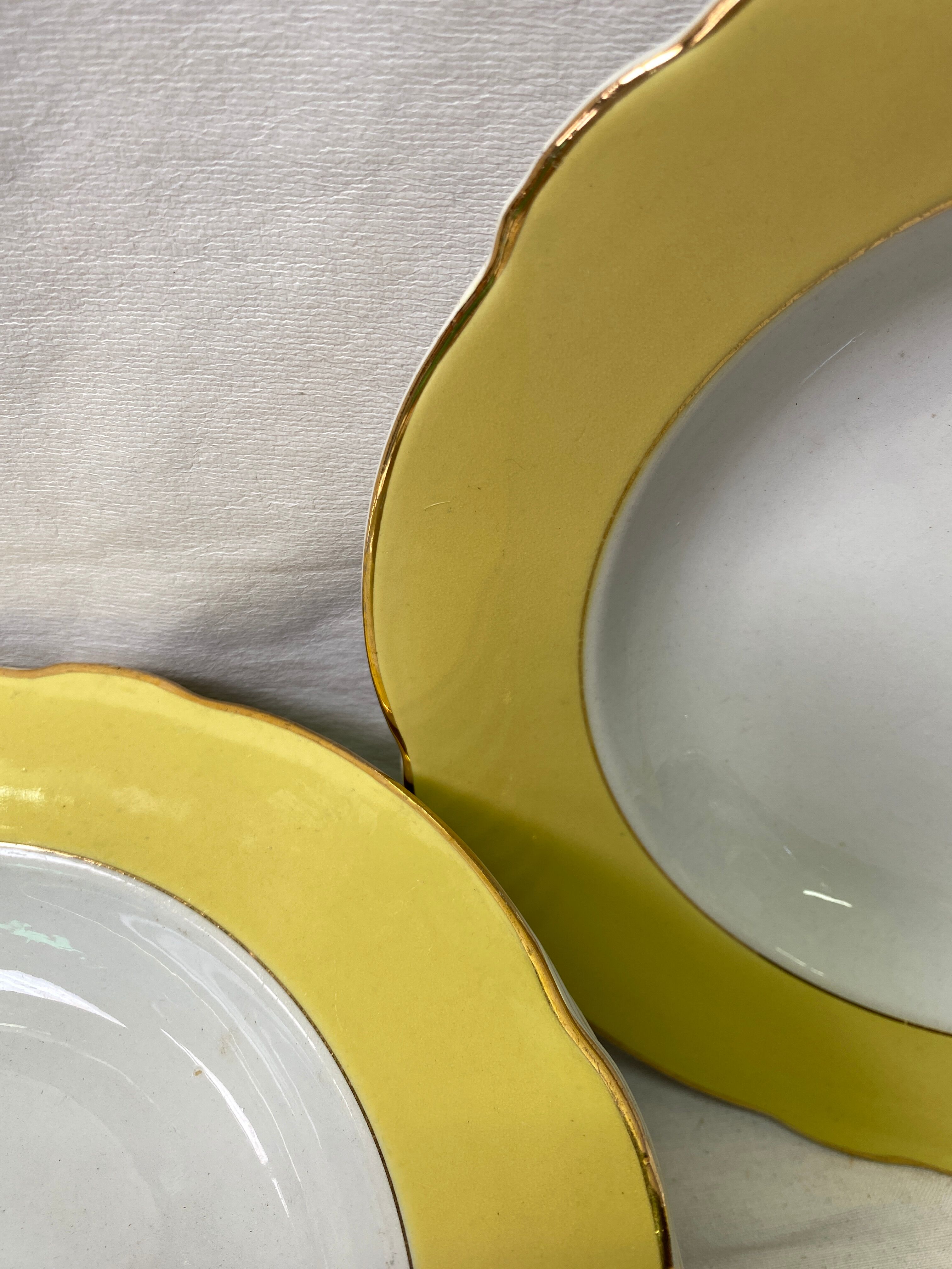 Set of 10 vintage yellow luneville hollow plates