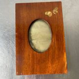 Cadre photo ancien ART NOUVEAU en bois avec INTARSIA en nacre de papillon, dimensions du bois 16 cm x 11 cm Verre convexe