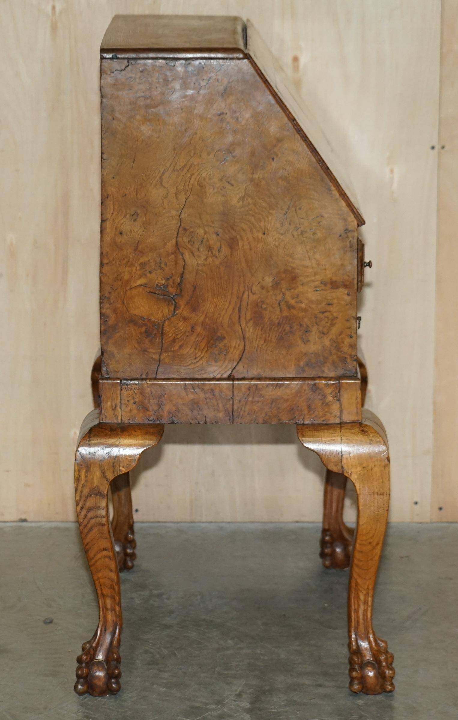 Writing desk in pollard oak from around 1800 with claw and ball carved legs.