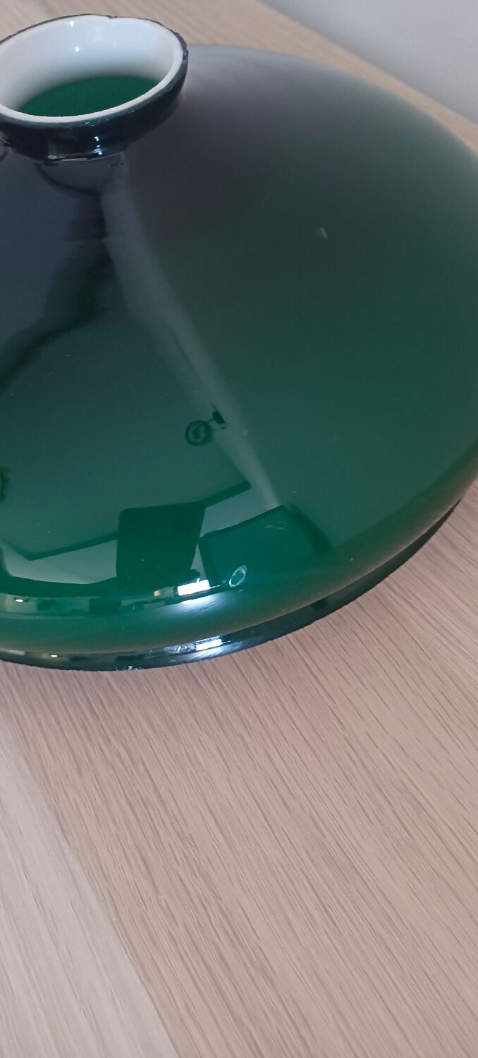Vintage suspension lamp in emerald green opaline