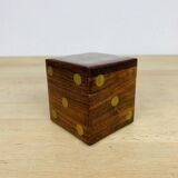 Box with 5 teak and brass dice, vintage