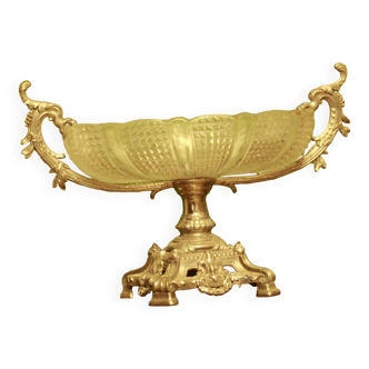 Bowl on flat servant stand in white glass and metal base