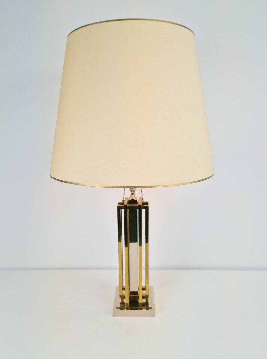 Geometric Brass and Chrome Table Lamp by Willy Daro, France, 1970