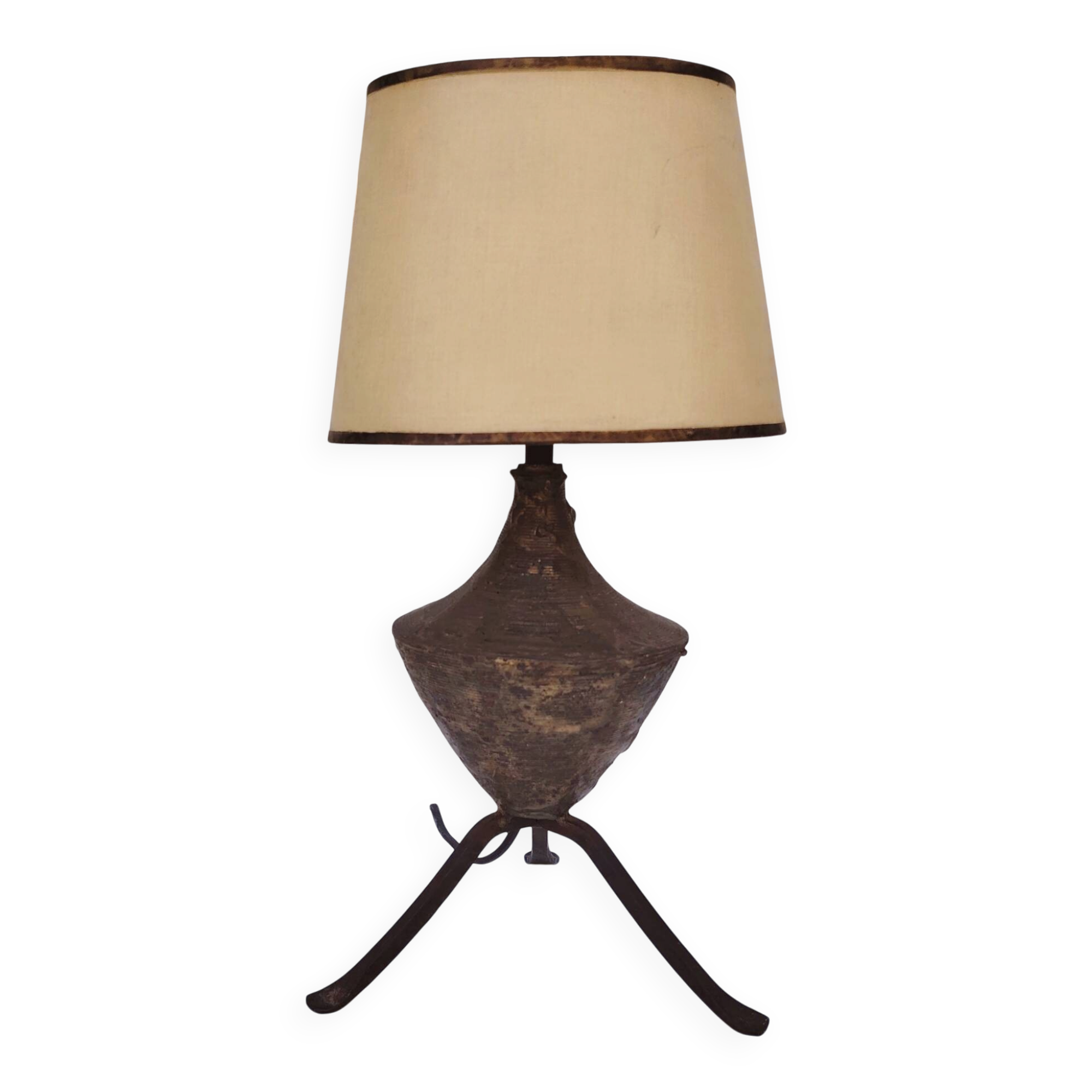 Brutalist lamp, patinated gold metal, Max Bre, 70s