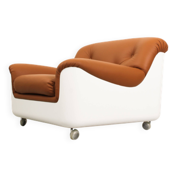 Fauteuil lounge Space Age en fibre de verre et cuir cognac, années 1970