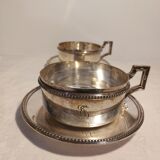 Duo of chocolate cups in silver metal