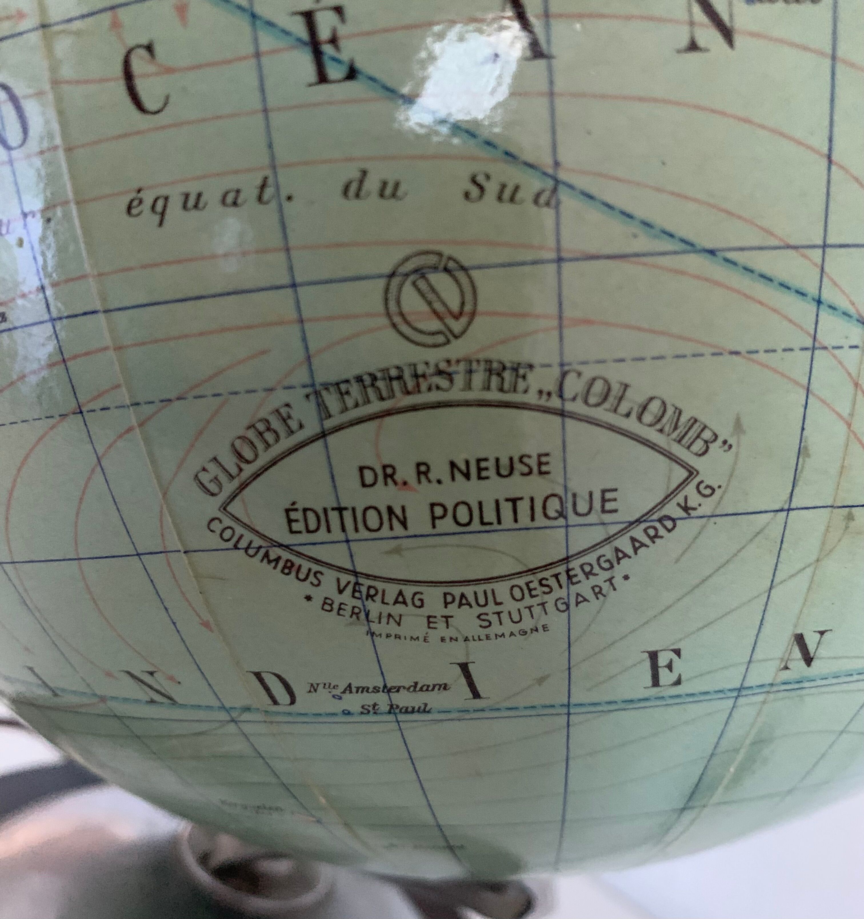 Globe vintage 1950 terrestre verre Colomb édition politique mappemonde - 34
