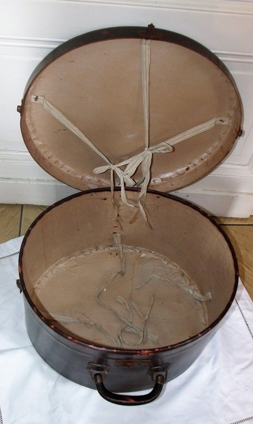 Studded old leather hat box