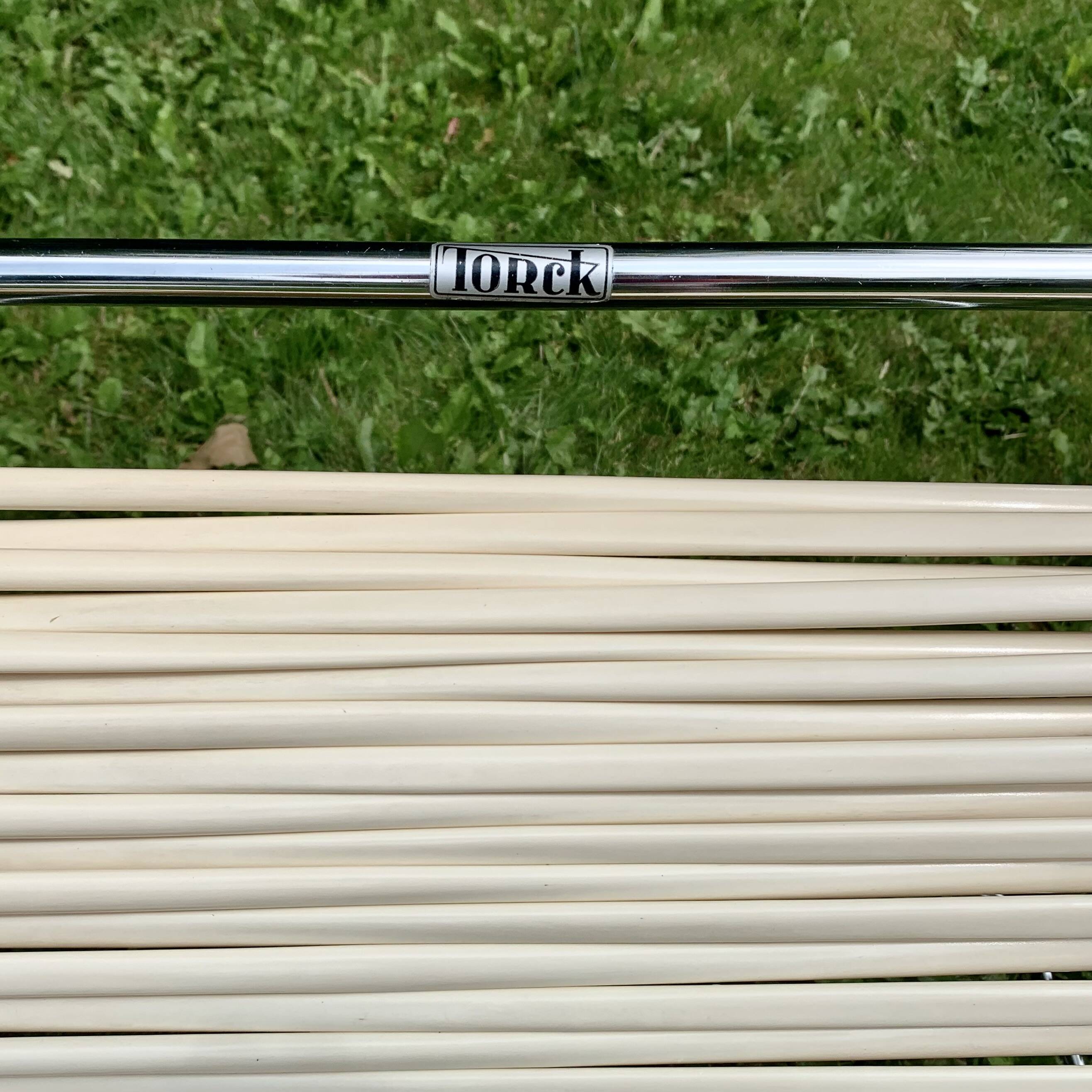 Torck - Vintage beach folder in chrome metal and white scoubidou