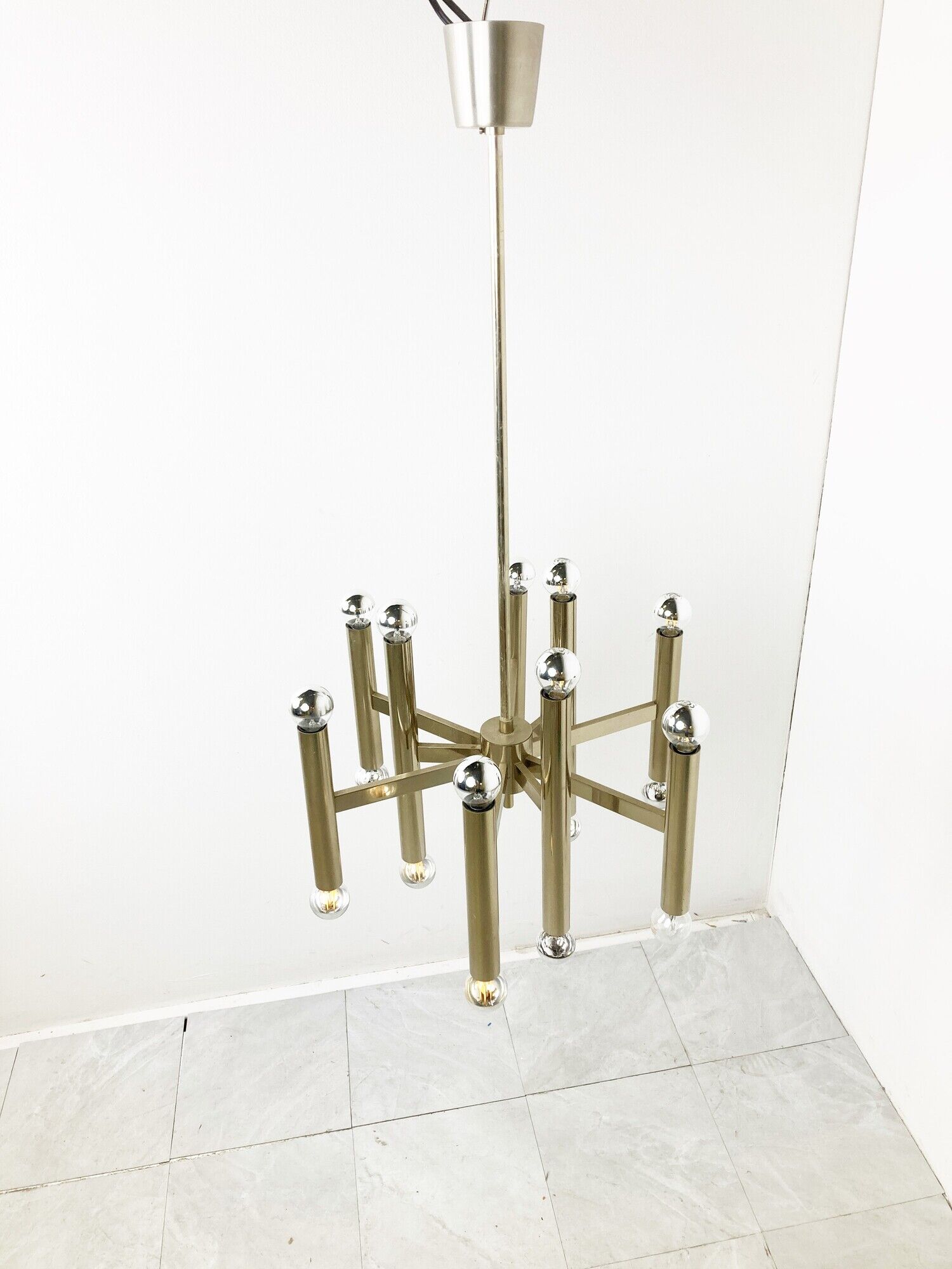 Vintage Sciolari candle chandelier made from chrome, 1970s