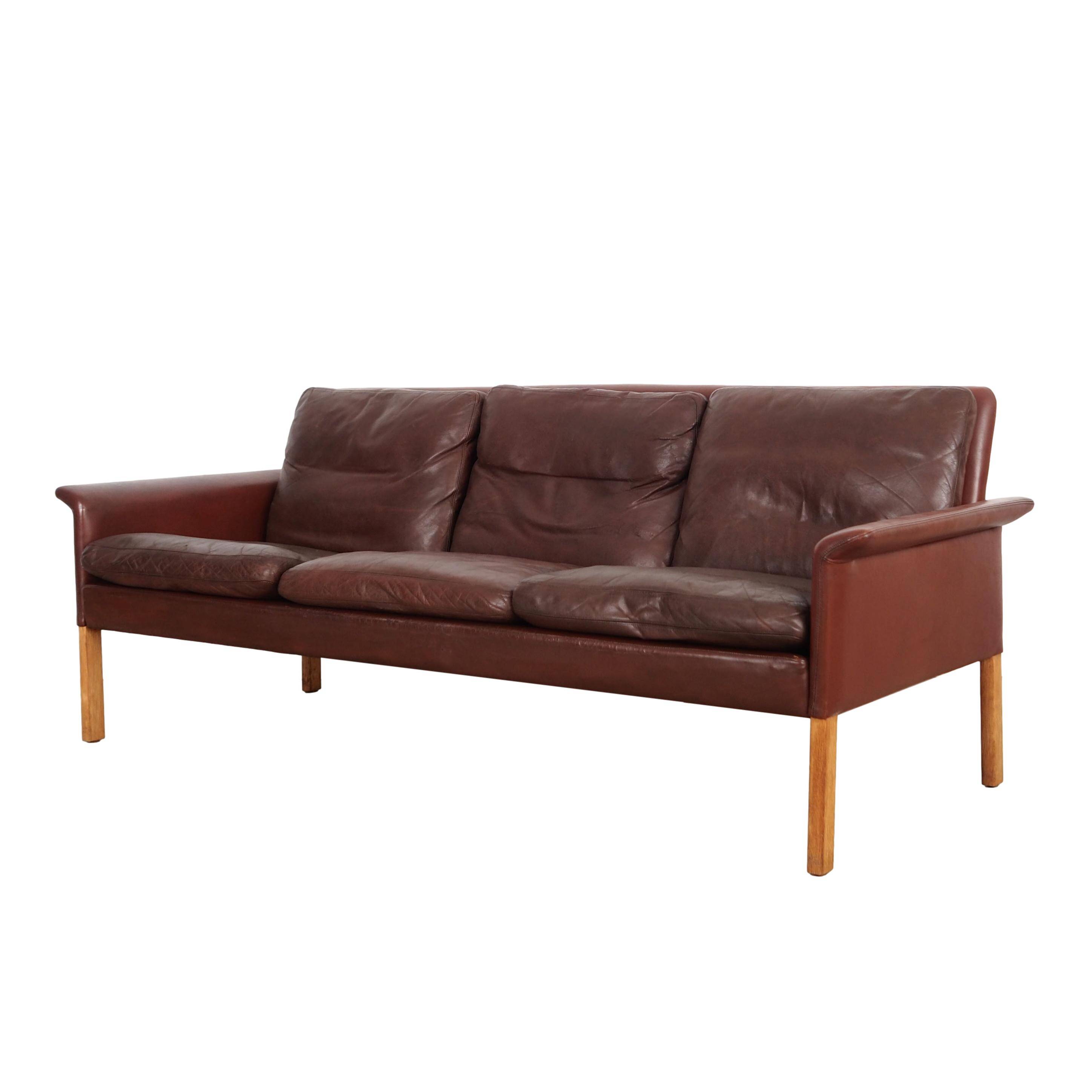 Brown leather sofa, Danish design, 1960s