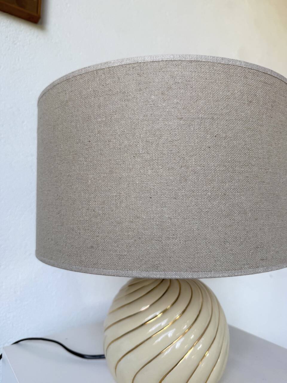 Barbi Ivory and Gold Ceramic Spherical Table Lamp