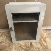 Old hanging medicine cabinet wood + opaque glass door 50's vintage