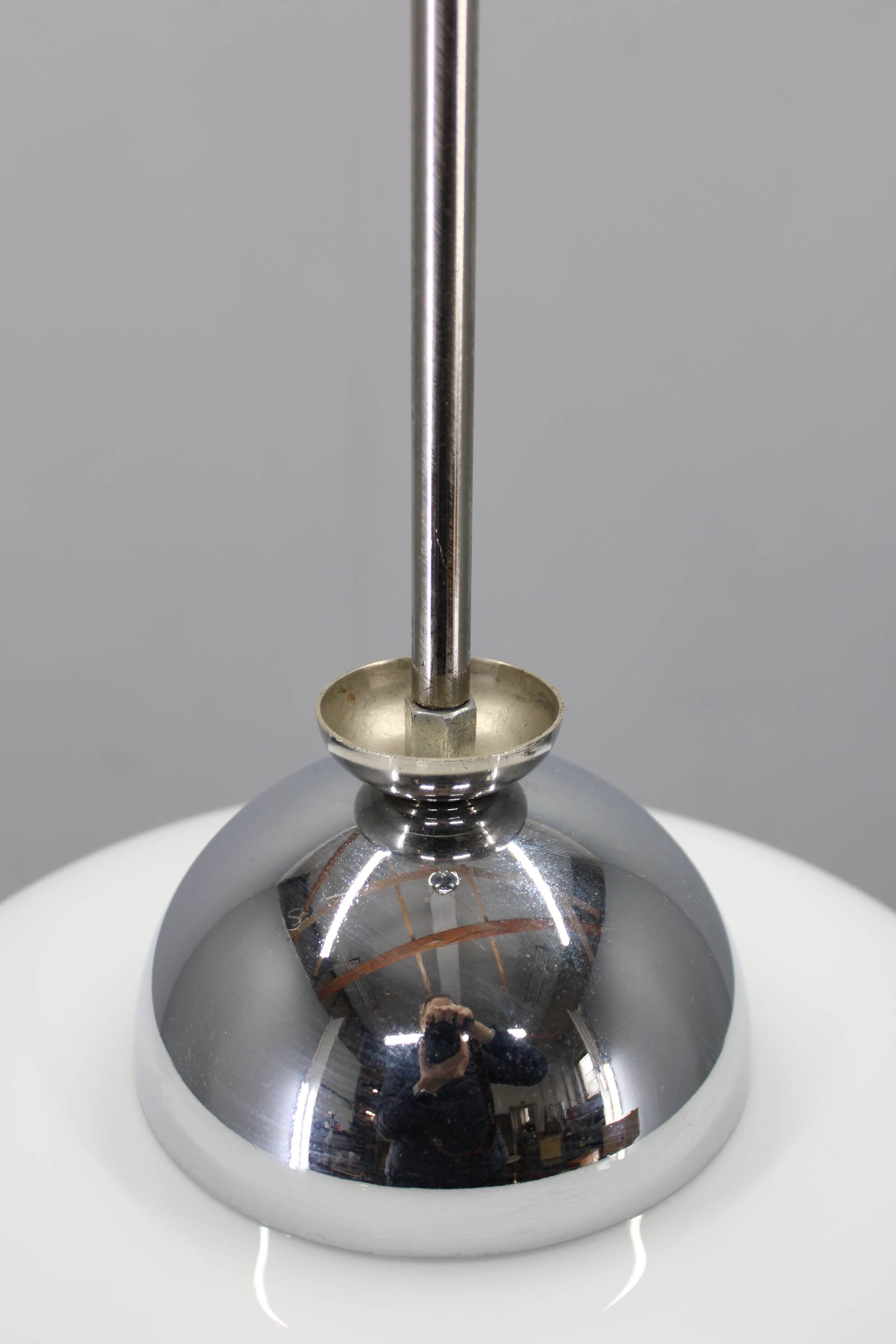 Italian mid-century glass pendant lamp chrome ceiling light 1960s