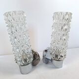 Pair of vintage space age chrome and molded glass wall lights, bedside night light