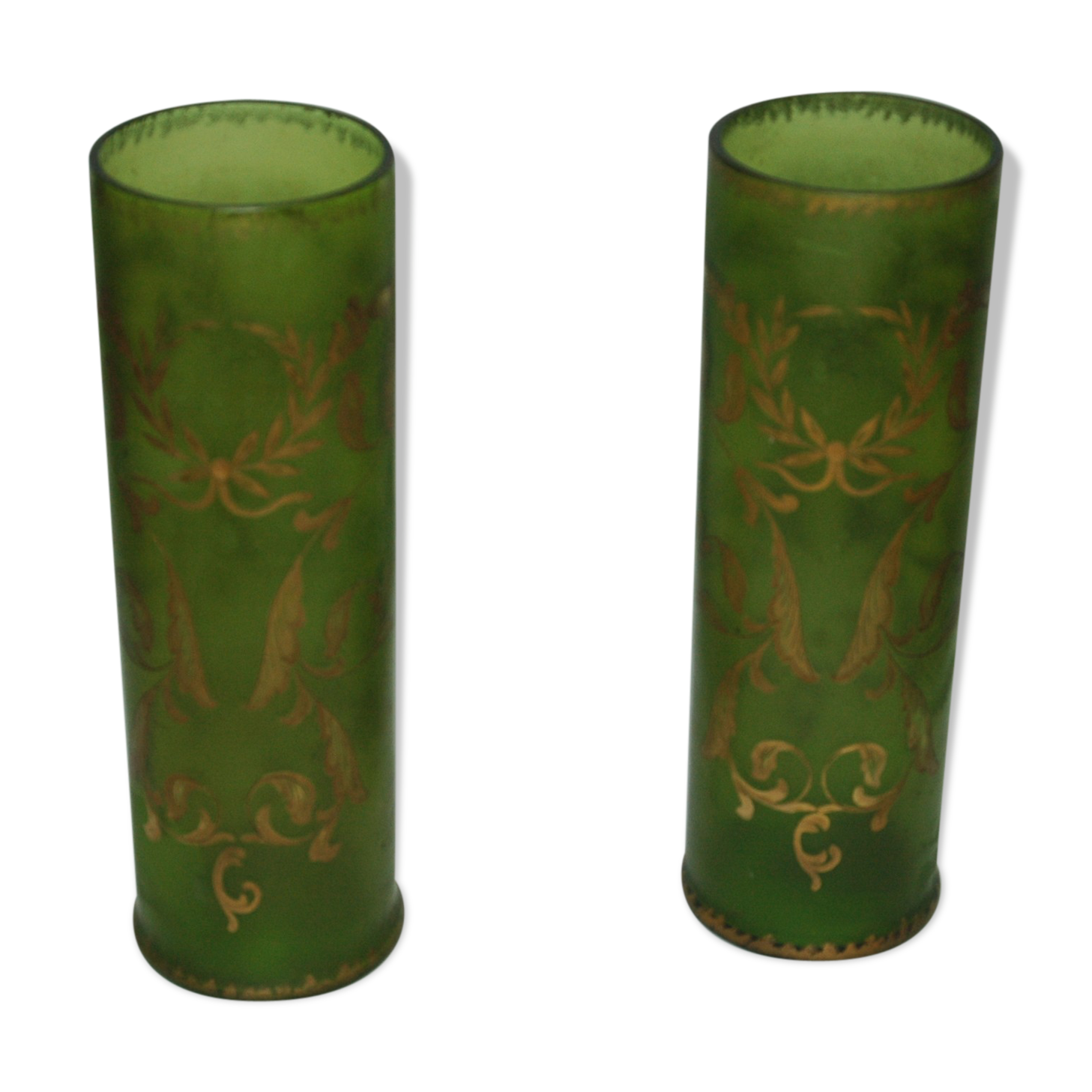 Pair of glass vases engraved gold decoration