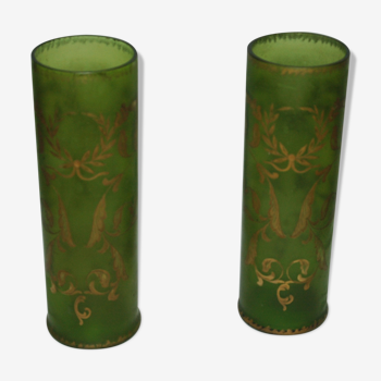 Pair of glass vases engraved gold decoration