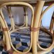 Rattan and leather poufs