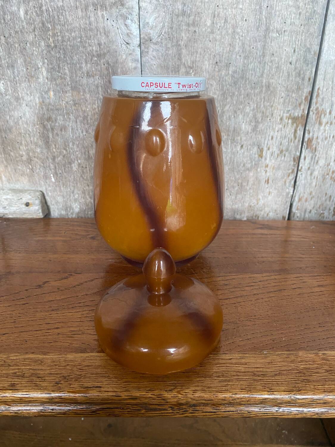 Antique Orange Marbled Glass Jar Pot + Vintage Kitchen Lid #B721